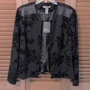 < NWT 89th & Madison Black Embossed Jacket W/Faux Leather Trim - M